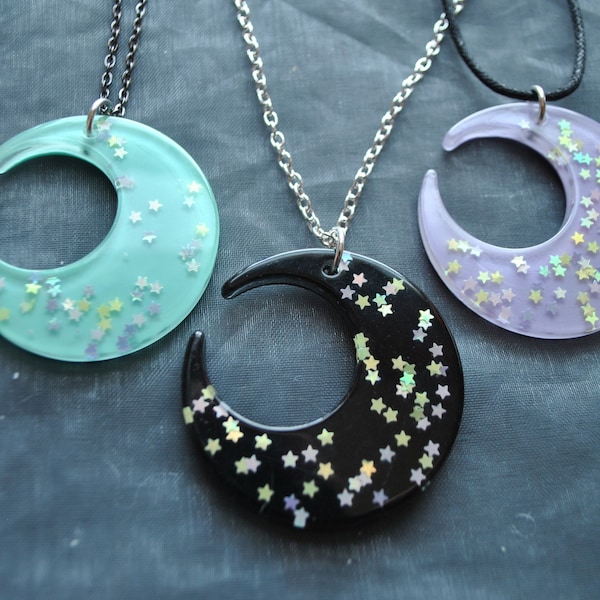 Glitter Moon Kawaii Necklace // Col Pastel Collier // Kawaii // Moon Necklace