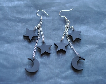 Pendientes de la Luna & Stars // Pendientes de la Luna // Pendientes de Estrella // Pendientes de luna creciente // Goth // Pagan // Wiccan