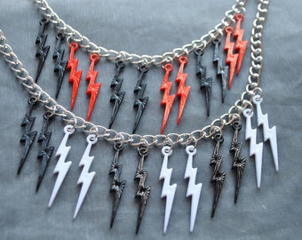 Collar de perno relámpago blanco y negro // Collar de perno de trueno negro y rojo // collar de relámpagos rojos y blancos