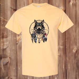 Premium Quality Graphic Indigenous Inspired Graphic T-shirt - Wolf in Dreamcatcher -  Unisex Boho Bohemian Style