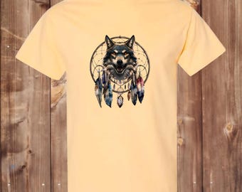 Camiseta con estampado de lobo atrapasueños - Camiseta bohemia de inspiración indígena