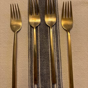 Vintage Gold Tone Set of 4 Salad Forks Nickel Bronze MCM Danish Modern