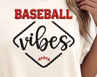 Baseball Vibes PNG | Faux Yarn Embroidery Stitch Design | Game Day Baseball Mom