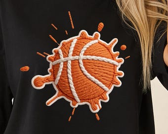 Basketball Splash PNG | Faux Yarn Embroidery Art | Game Day Basketball Mom