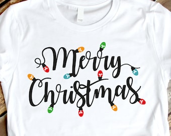 Merry Christmas Lights SVG, Christmas Shirt Clipart (Digital Files)