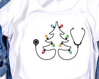 Nurse SVG, stethoscope svg, Christmas svg, nurse life svg, nursing svg, christmas tree svg, christmas lights svg, doctor svg, hospital svg