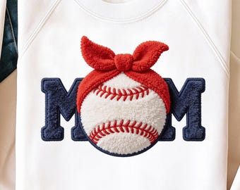 Baseball Mom PNG Faux Yarn Embroidery | Crochet Loop Latch Hook Plush Style