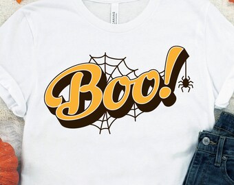 Boo SVG, Funny Halloween Spider Web Shirt Design (Digital File)