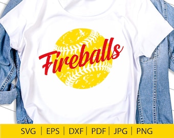 Fireballs Softball SVG, Diseño de equipo de softbol con efecto desgastado (Descarga digital)