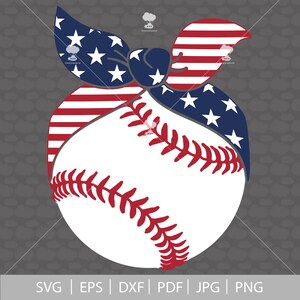 May include: A white baseball with red stitching is topped with a red, white, and blue bandana. The bandana has stars and stripes.