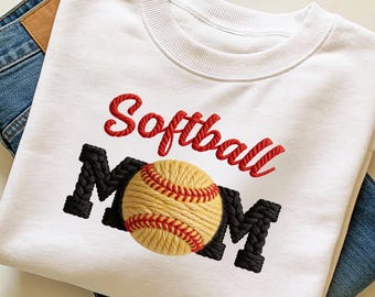 Softball Mom PNG | Faux Yarn Embroidery Softball | Sports Mom Sublimation