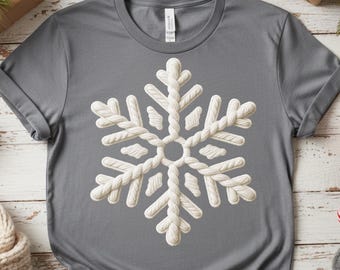 Snowflake PNG, Faux Yarn Crochet Embroidery Loop Style, Cozy Knitted Winter Sublimation Design