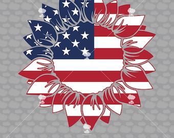 American Flag Sunflower SVG, Patriotic 4th of July Clipart (Digital Files)