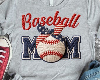 Baseball Mom PNG | Faux Yarn Embroidery Baseball with USA Flag Bandana | Sports Mom Design