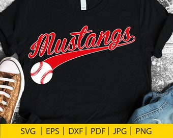 SVG de béisbol de los Mustangs, diseño de camiseta del equipo (descarga digital)