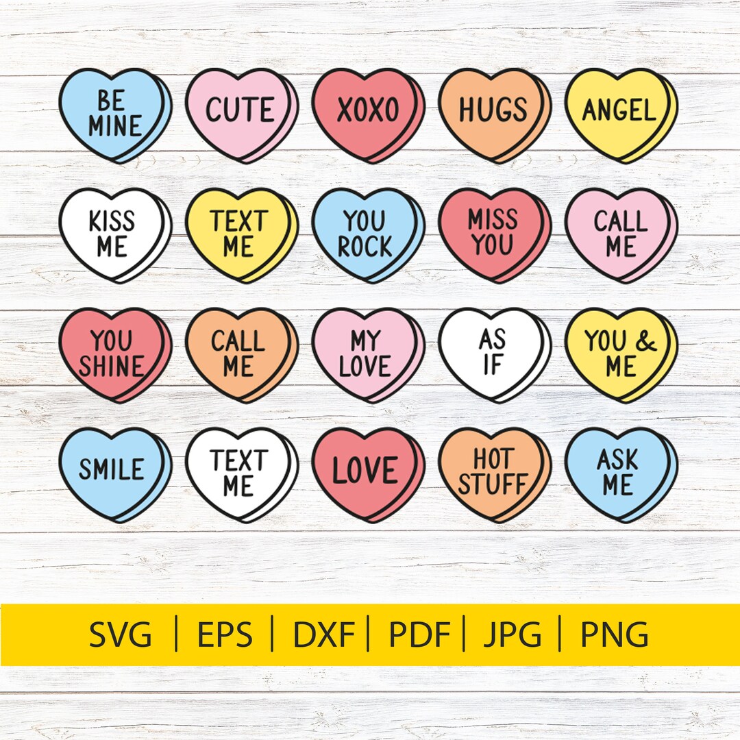 Conversation Hearts SVG, Candy Valentines Day Bundle (digital File) - Etsy