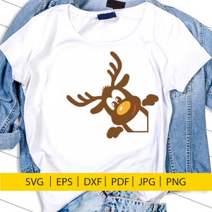 Peeking Reindeer svg, SVG, DXF, christmas svg, reindeer svg,  reindeer face svg, peekinging svg, peek svg, rudolph svg, funny christmas svg