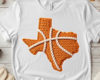 Texas Basketball PNG Faux Yarn Embroidery | State Map Basketball Stitch Style