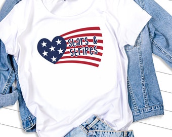 Stars and Stripes SVG, Patriotic American Flag Heart, 4th of July (Digital Download)