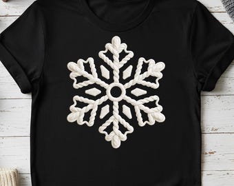 Snowflake PNG, Faux Yarn Crochet Embroidery Loop Style, Cozy Knitted Winter Sublimation Design