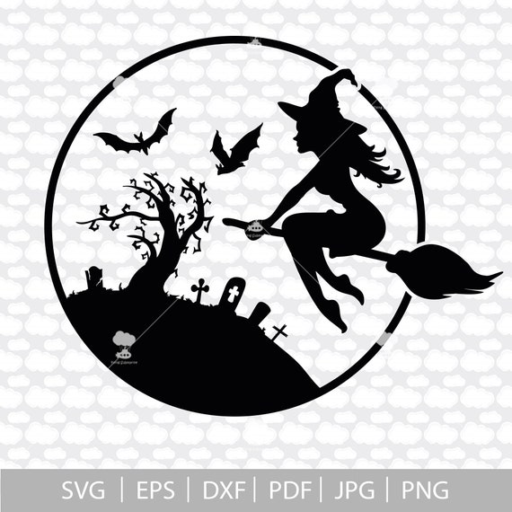 Witch Svg Svg Pdf Eps Halloween Svg Moon Svg Witch Hat Etsy