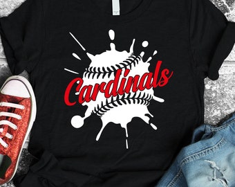 May include: Black t-shirt with a white baseball graphic and red text that says "Cardinals".