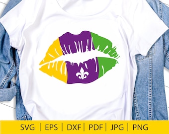 Mardi Gras Lips SVG, Fleur de Lis Kiss, Shirt Design (Digital Download)