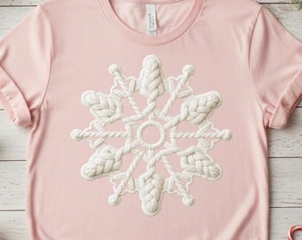 Snowflake PNG, Faux Yarn Crochet Embroidery Loop Style, Cozy Knitted Winter Sublimation Design