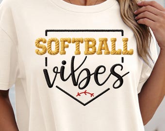 Softball Vibes PNG | Faux Yarn Embroidery Stitch Design | Game Day Softball Mom