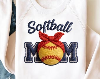 Softball Mom PNG | Faux Yarn Embroidery Softball with Bandana | Sports Mom Sublimation