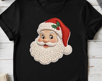 Santa Claus Face PNG, Faux Yarn Crochet Embroidery Style, Loop Stitch Christmas Sublimation File
