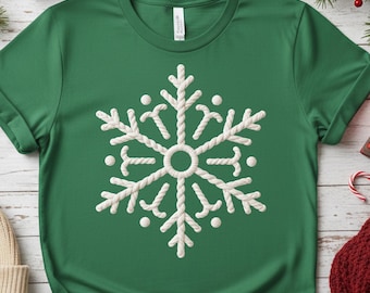 Snowflake PNG, Faux Yarn Crochet Embroidery Loop Style, Cozy Knitted Winter Sublimation Design