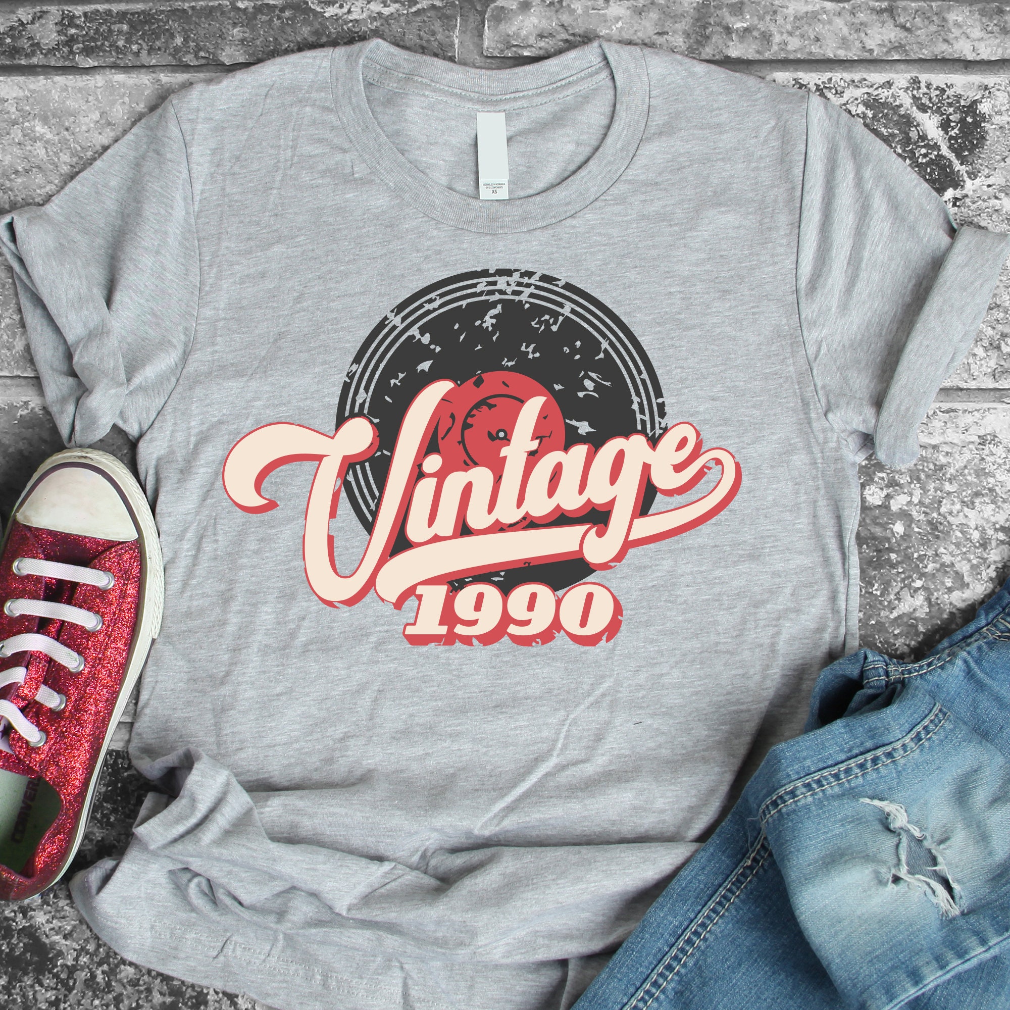 Vintage 1990 30th Birthday SVG, Distressed Vinyl Design (digital