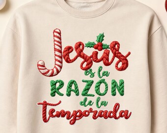 Jesus es la Razón de la Temporada PNG, Foux Yarn Crochet Embroidery Christmas Design