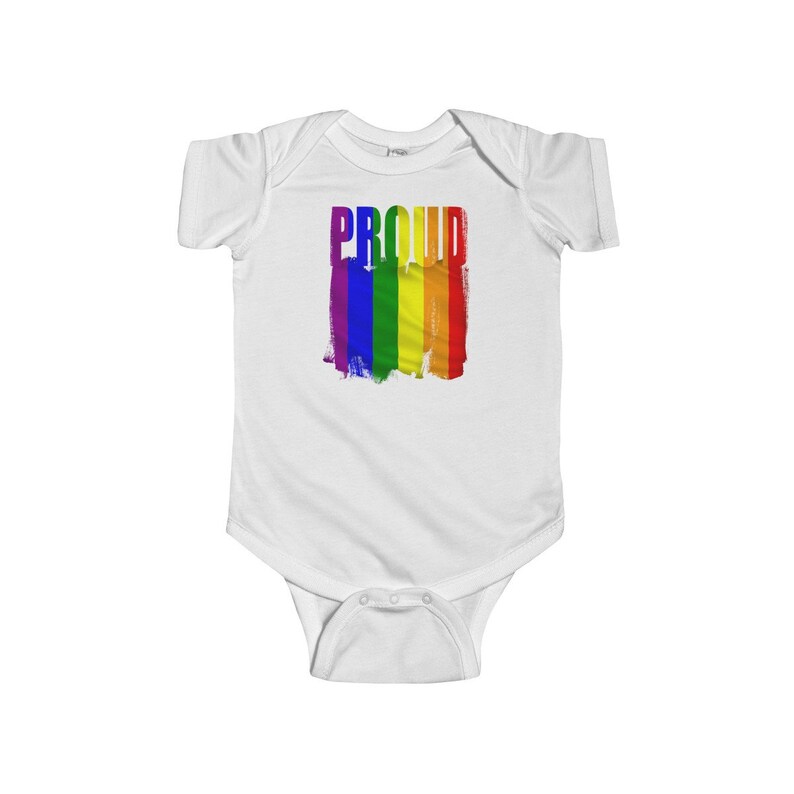 LGBTQ Proud Gay Pride Parade Rainbow Flag Infant Fine Jersey Bodysuit Onesie