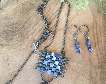 blue mosaic blue pendant mosaic necklace blue gift blue necklace shades of blue necklace blue jewelry mosaic blue necklace blue