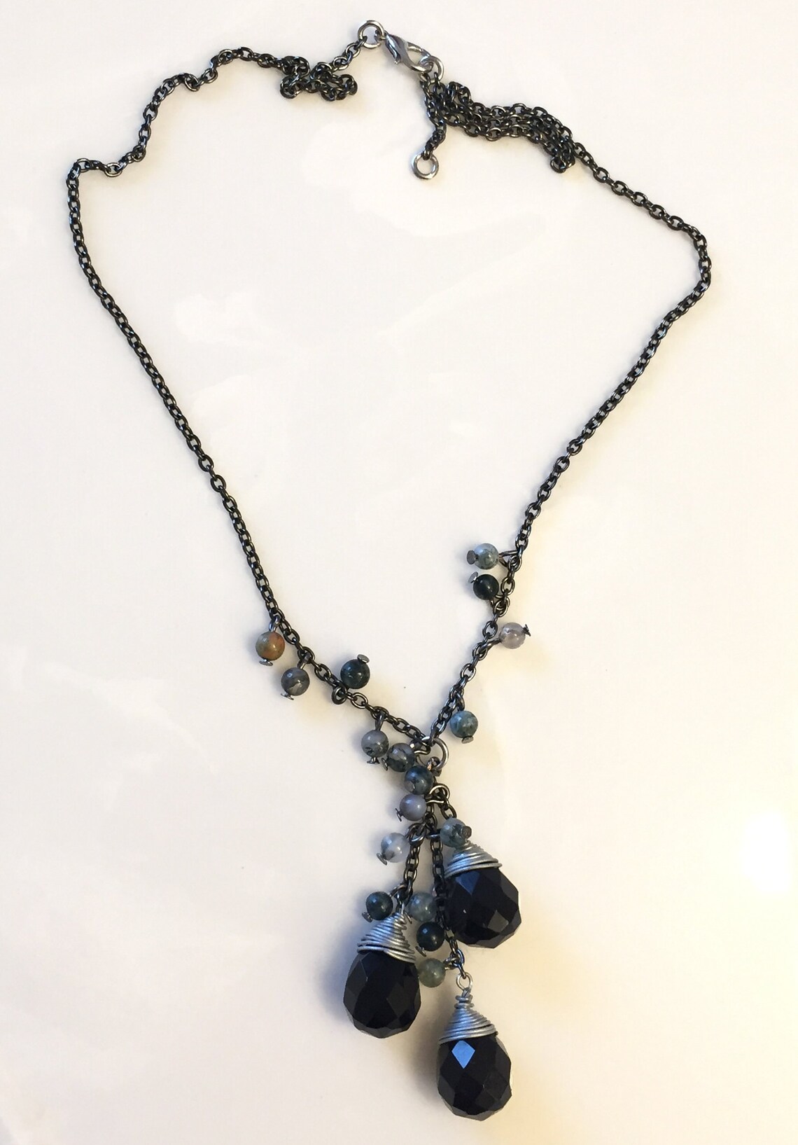 Black Onyx Chain Necklace Black Onyx and Fancy Green Jasper Necklace