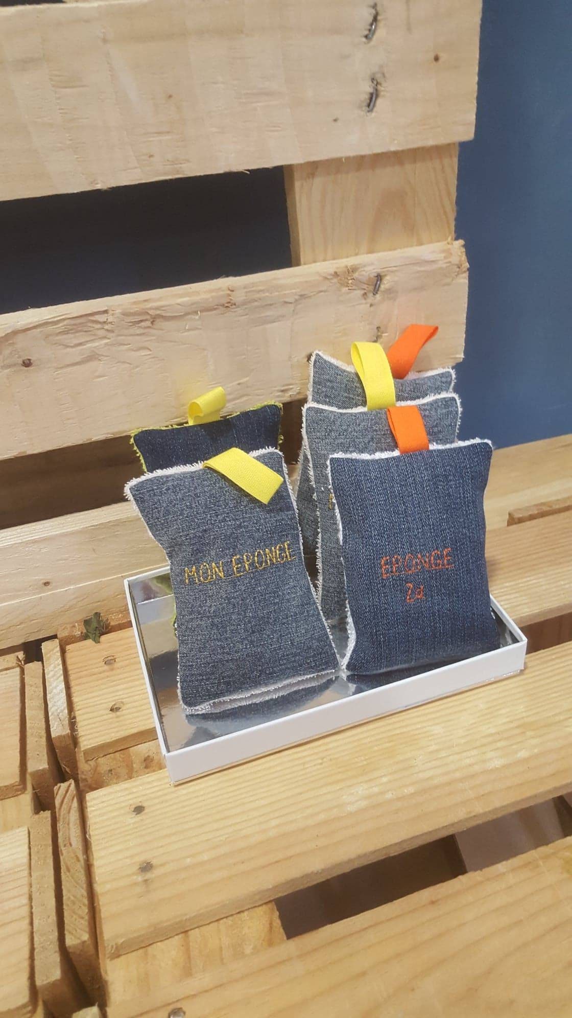 Éponge Lavable Écologique en Jean Recyclé et Éponge Bambou ou Toile de Jute