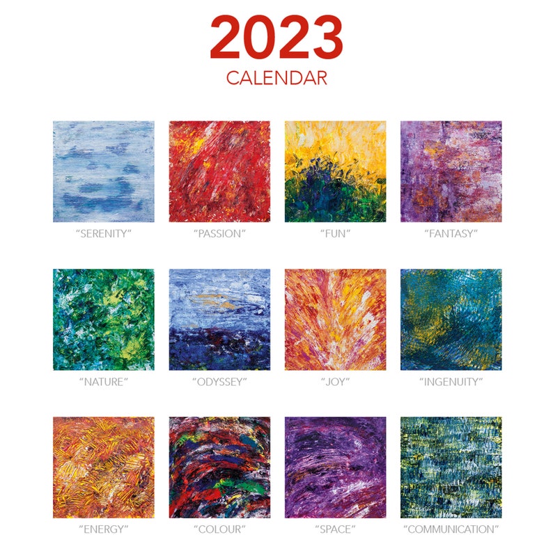 Wall Art Calendar 2023 With Abstract Art Monthly Wall Calendar Etsy