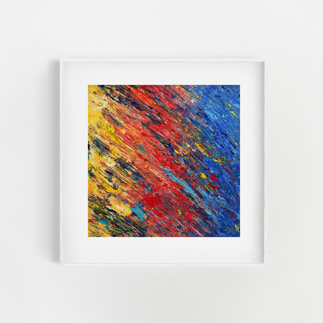 Yellow, Red & Blue Abstract Wall Art Print, Acrylic Painting, Trendy ...