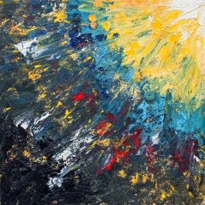 Abstract Art Print: Modern Acrylic Painting, Blue & Yellow (Unframed)
