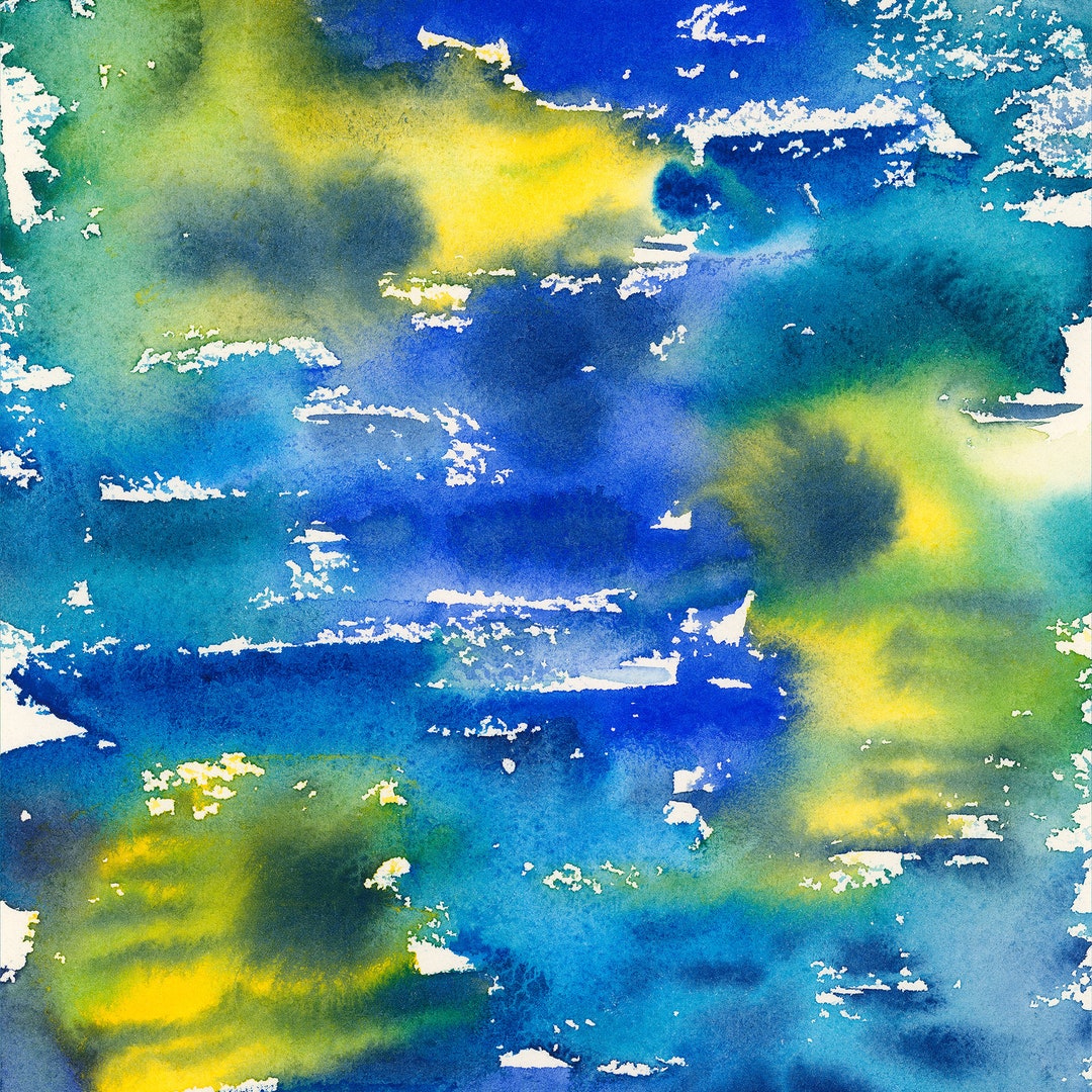 Blue and Yellow Abstract Watercolor Art Print: Modern Wall Decor - Etsy