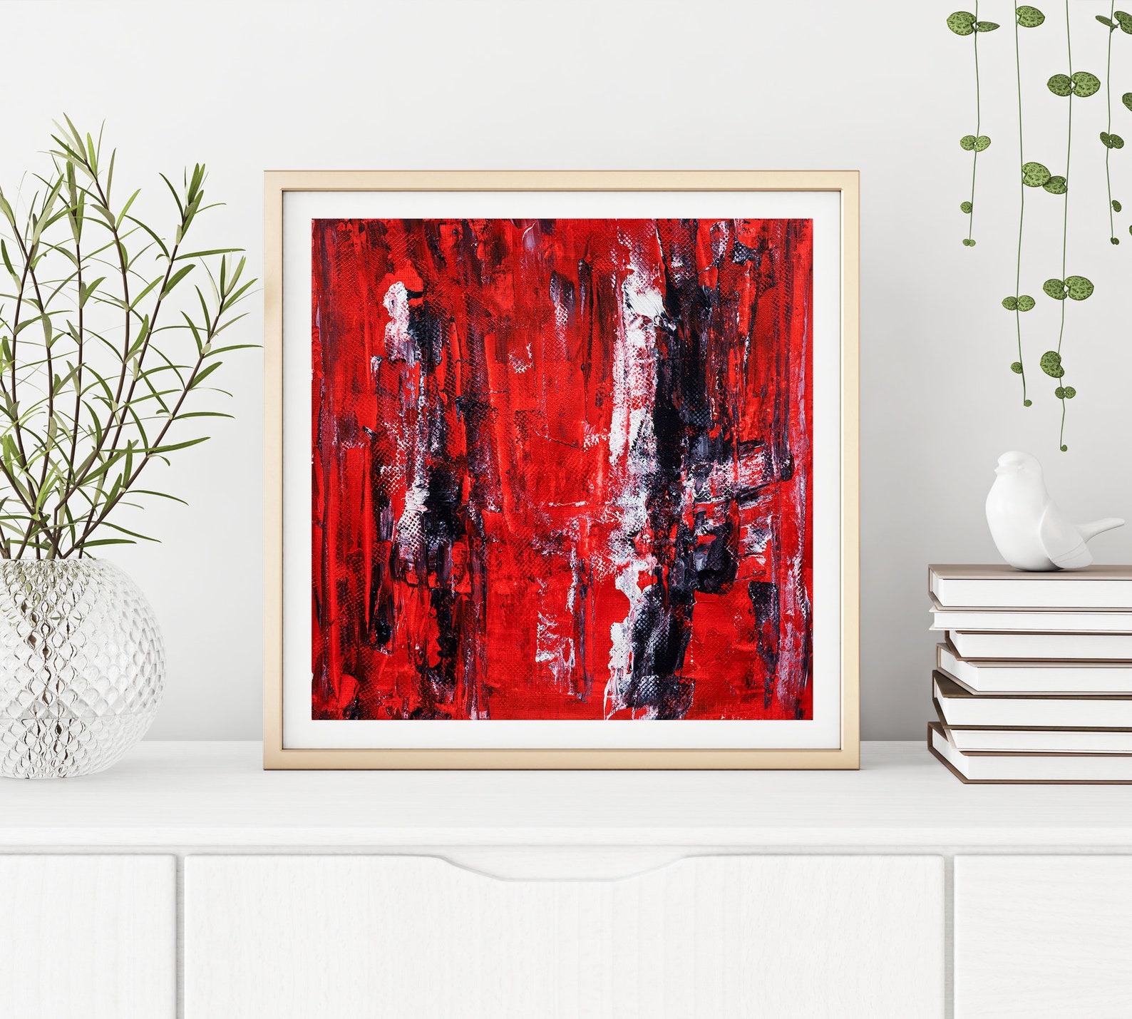 Red & Black Abstract Art Prints and Acrylic Painting Modern Etsy