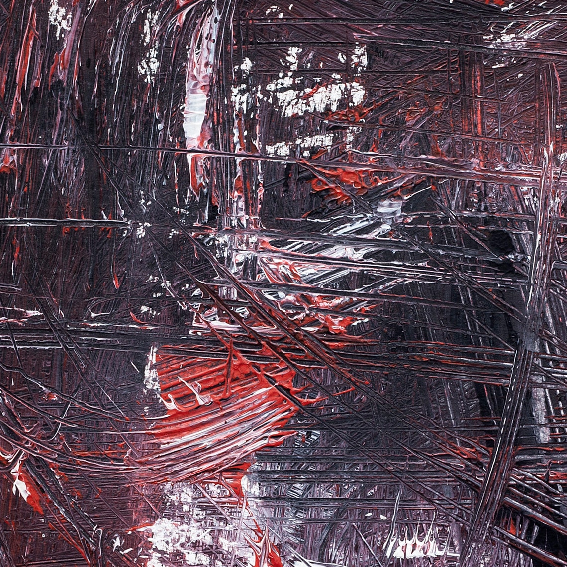 Grey & Red Abstract Art Prints and Acrylic Painting, Modern Art Print