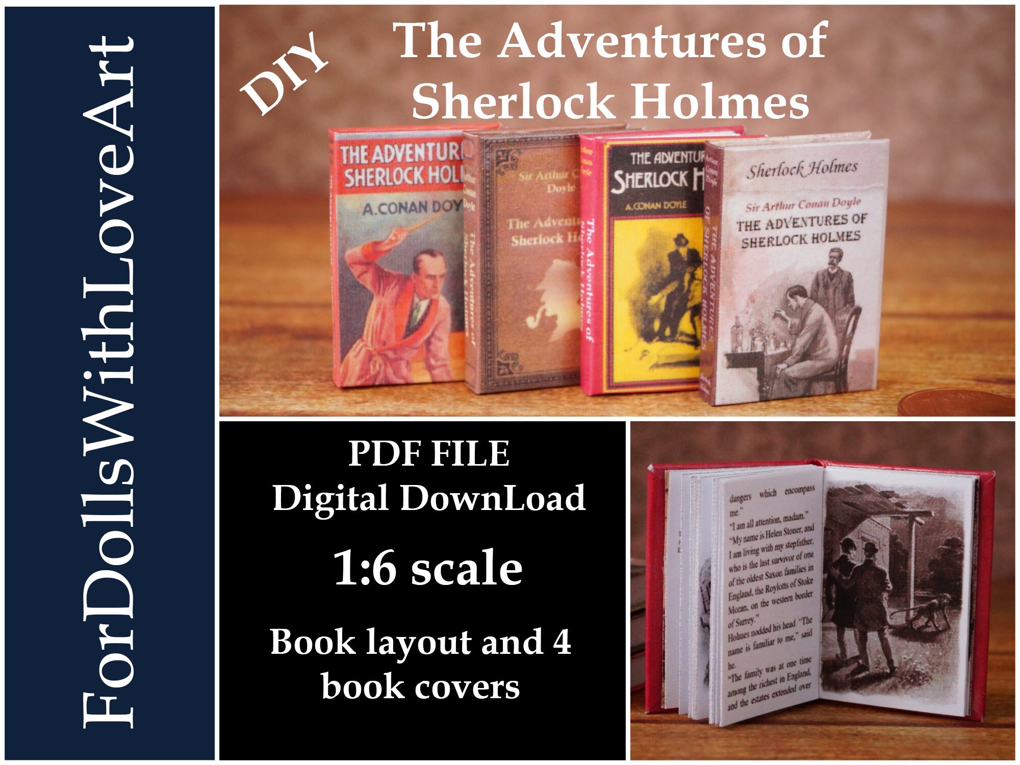 Adventures of Sherlock Holmes printable miniature book layout | Etsy