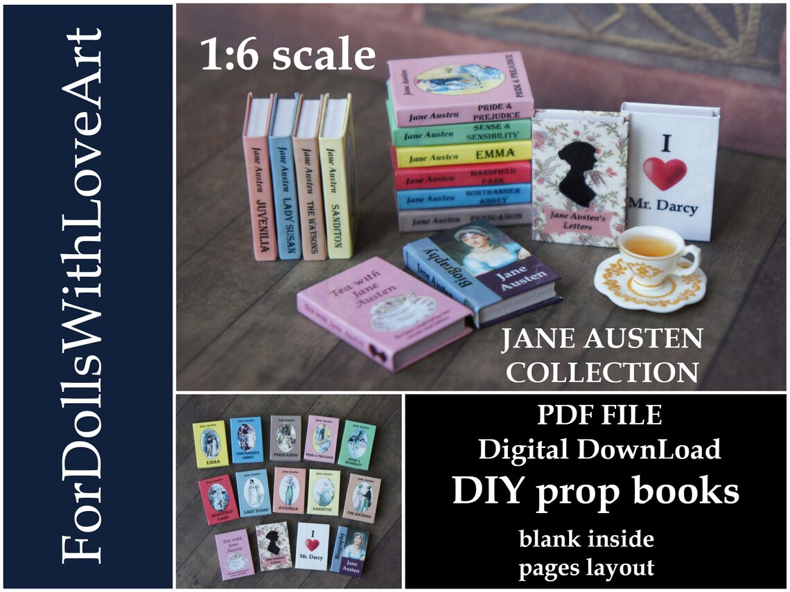 JANE AUSTEN Collection Printable 14 Miniature Book Covers and | Etsy