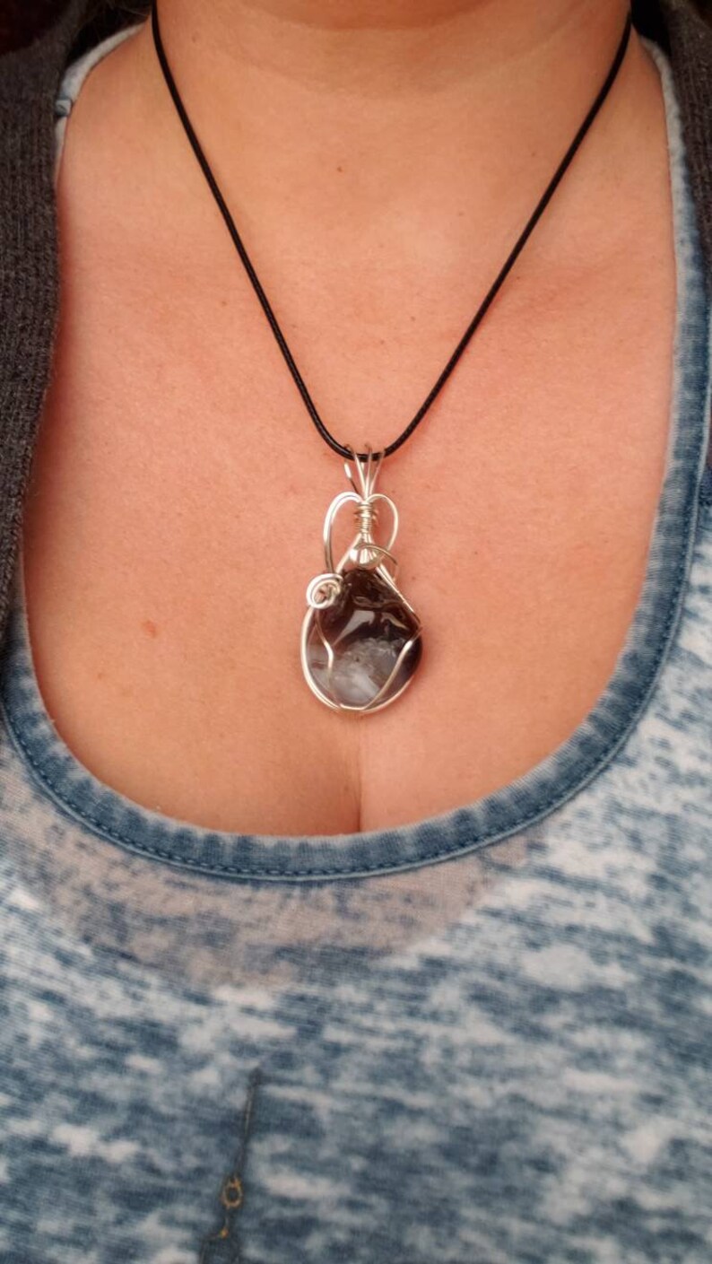 wire wrapped pendant Fire agate necklace gemstone jewelry