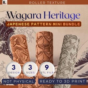 Japanese Texture Roller STL Bundle, 3 Wagara Patterns, 9 Files for Clay and Pottery