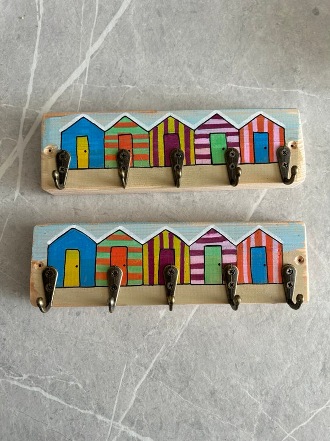 Coloured Beach Hut Key Rack. Seaside Themed Key Hook. Small Space Key ...