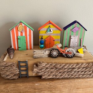 Beach Art. Painted Beach Huts. Seaside Bathroom Ornament. Rustic ...